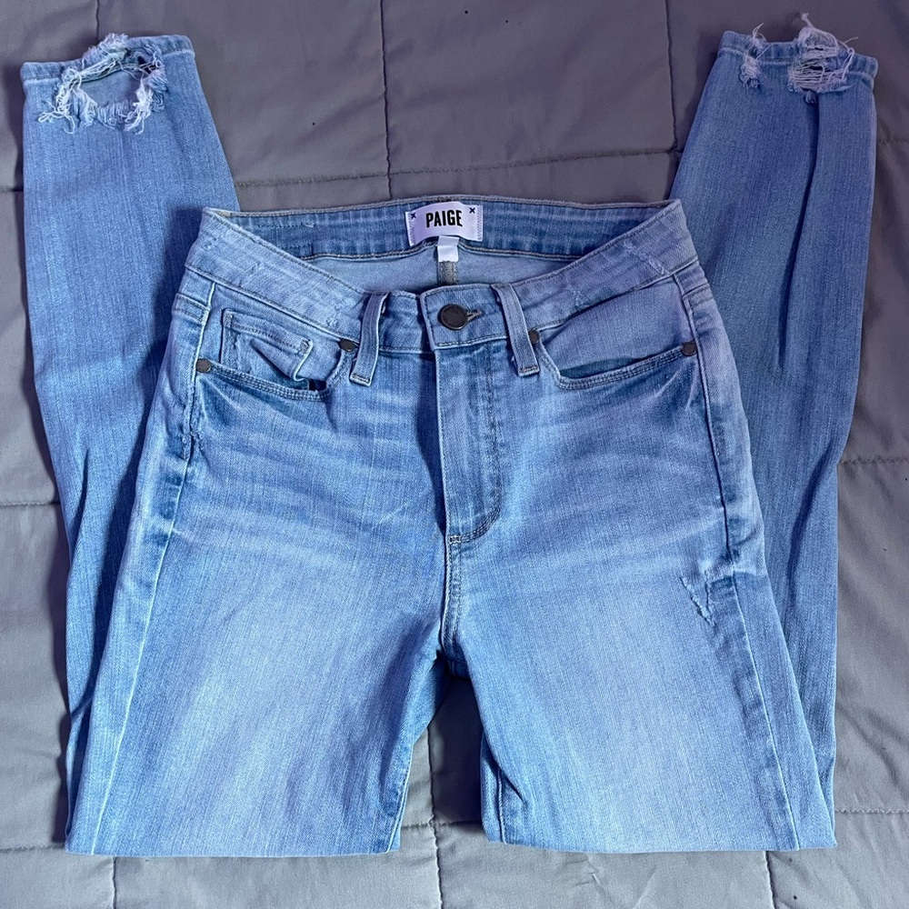 PAIGE Women's Hoxton Crop Ultra Skinny Fit Raw Hem Jean Size 25 - Picture 4 of 11